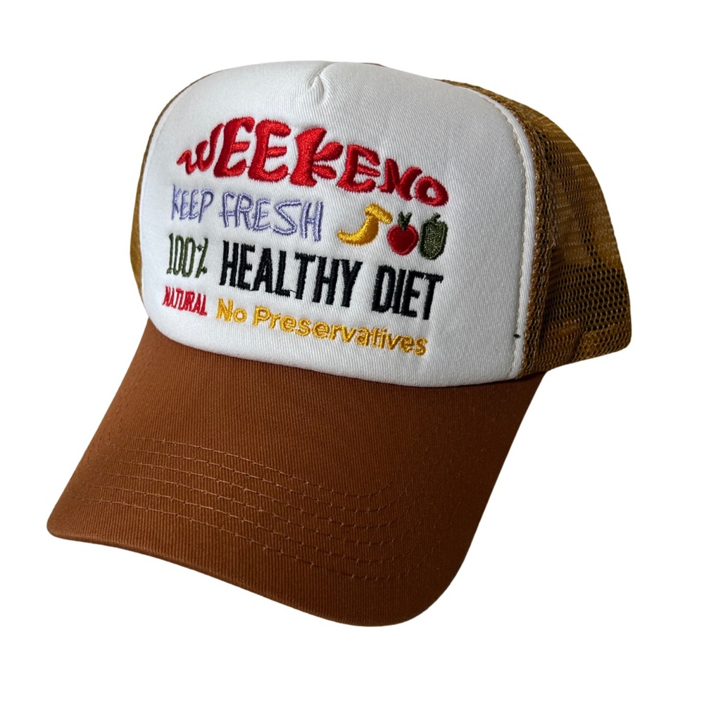 Brown and White Weekend Trucker Hat
